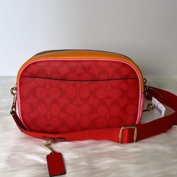 NWT Coach Jamie Camera Bag In Blocked Signature Canvas/Red/ Smooth Leather - Picture 4 of 10
